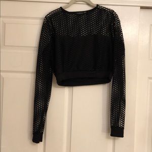 Black mesh crop top with built in bandeau